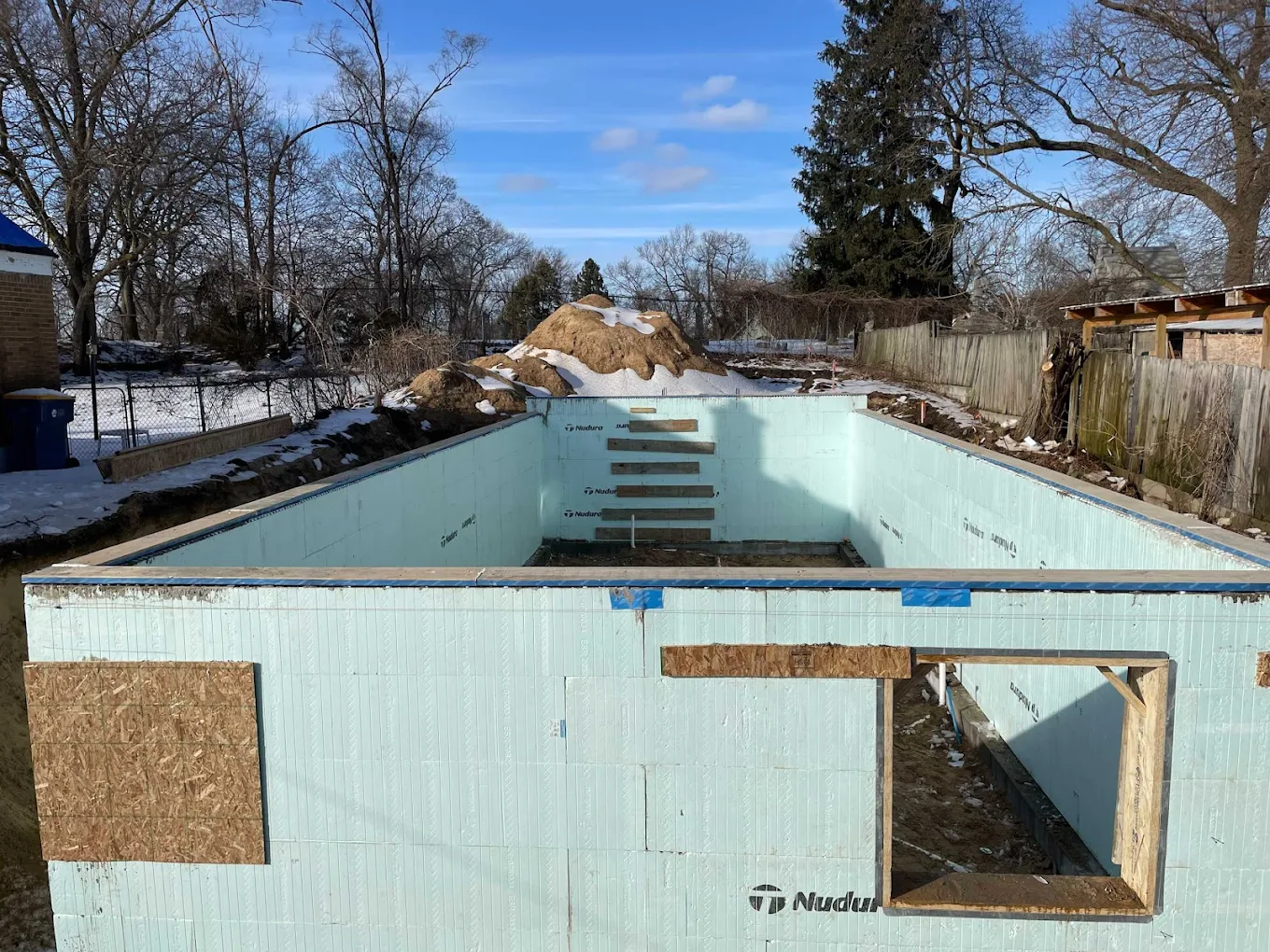 Insulated concrete form foundation during DADU construction