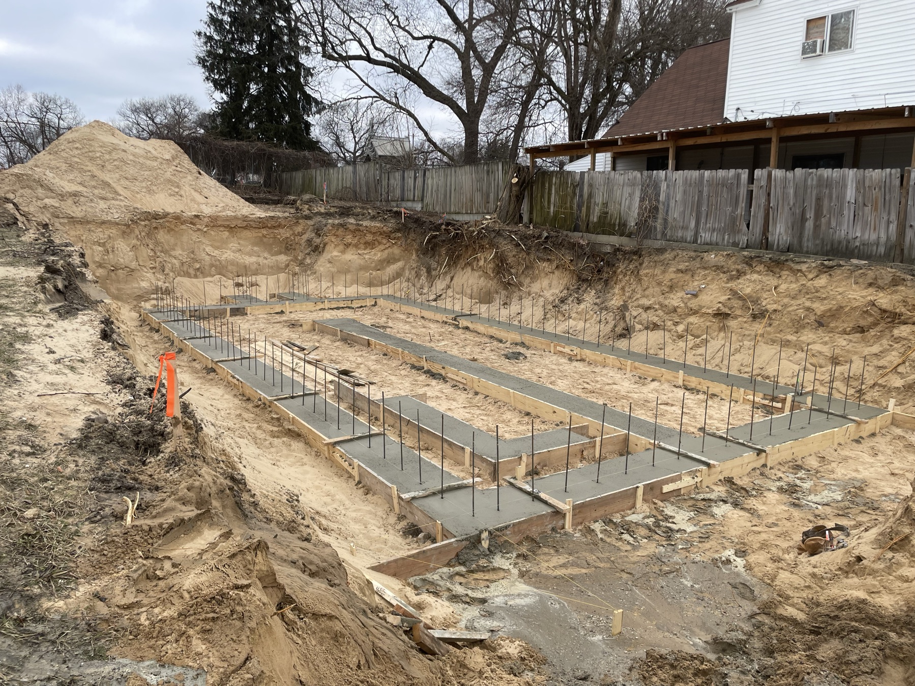 Completed footing forms and reinforcing steel for the Habitat home