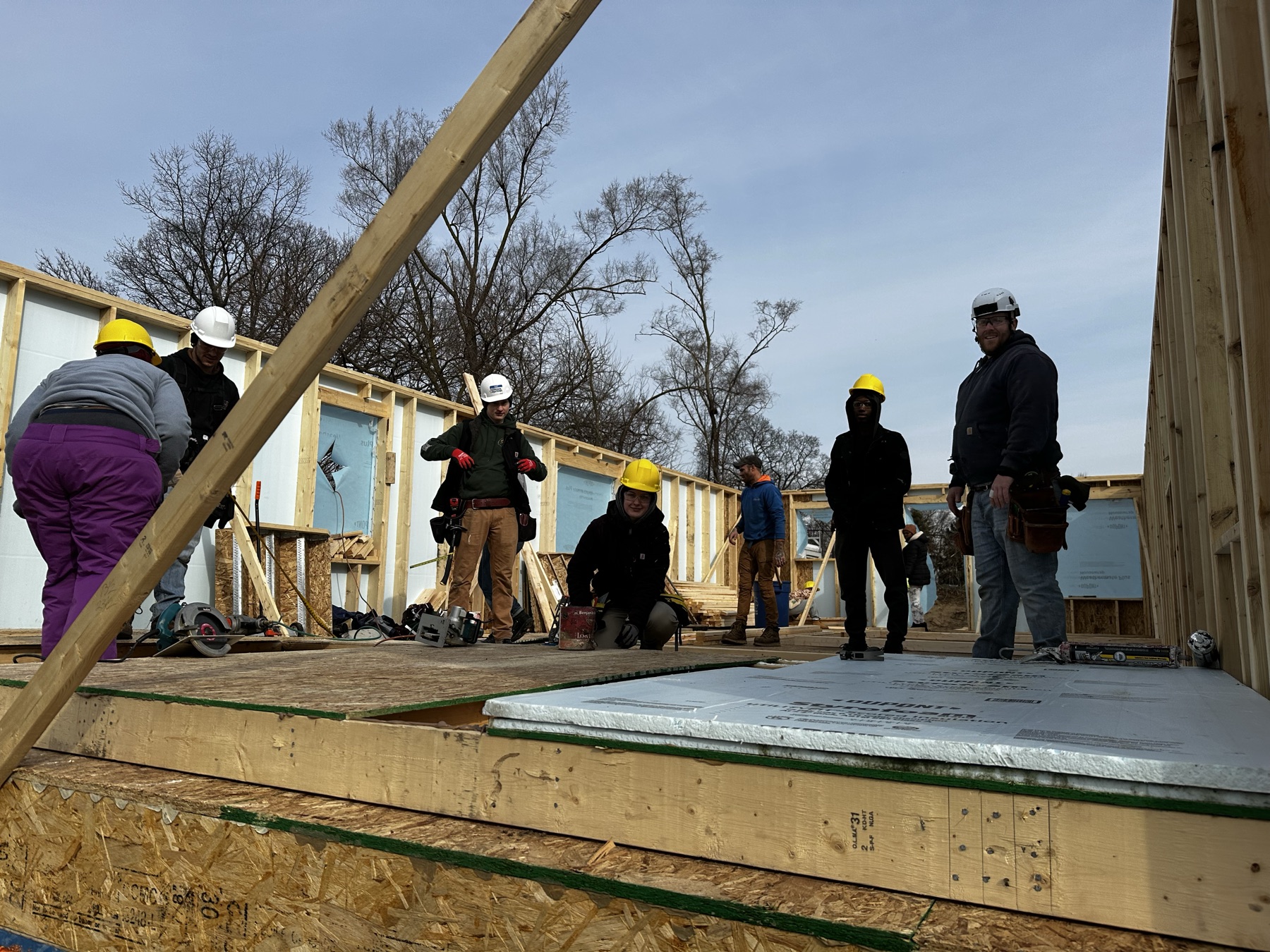 Habitat crew raising and framing the exterior walls